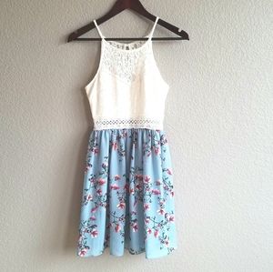 Blue Floral and Ivory Lace Dress size 3
